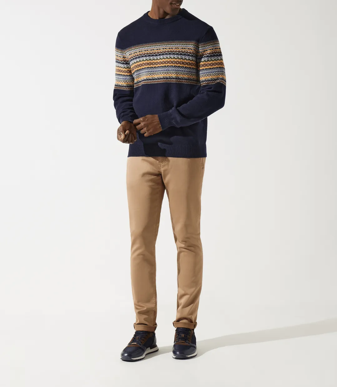 IZAC - Pull col rond en jacquard marine