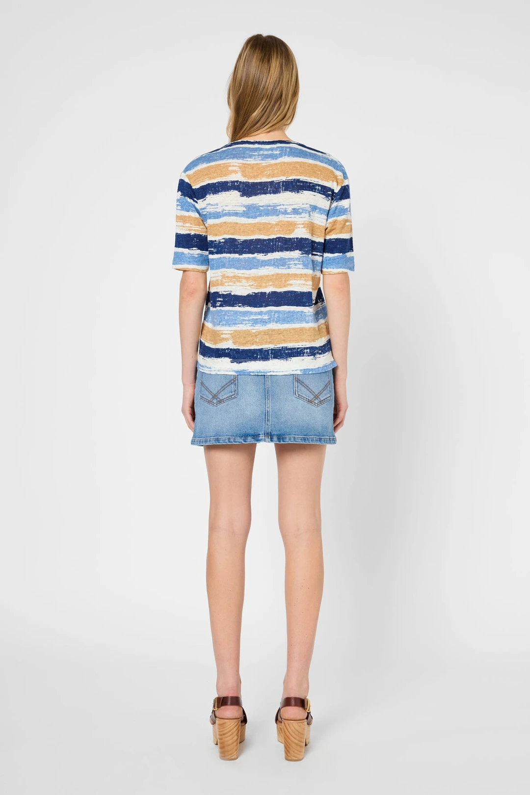 T-shirt tunisien en coton rayé - GUILIA - Indigo