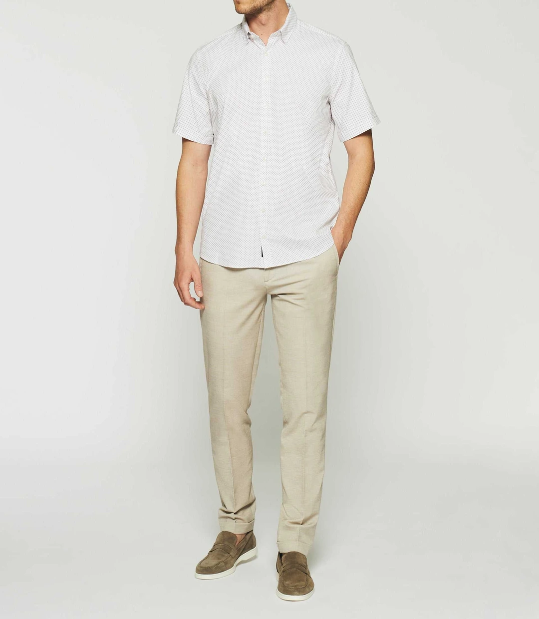 IZAC - Chemise manches courtes à imprimé blanche et camel KAMEL