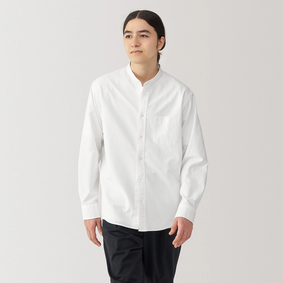 Chemise en coton Oxford lavé col officier homme